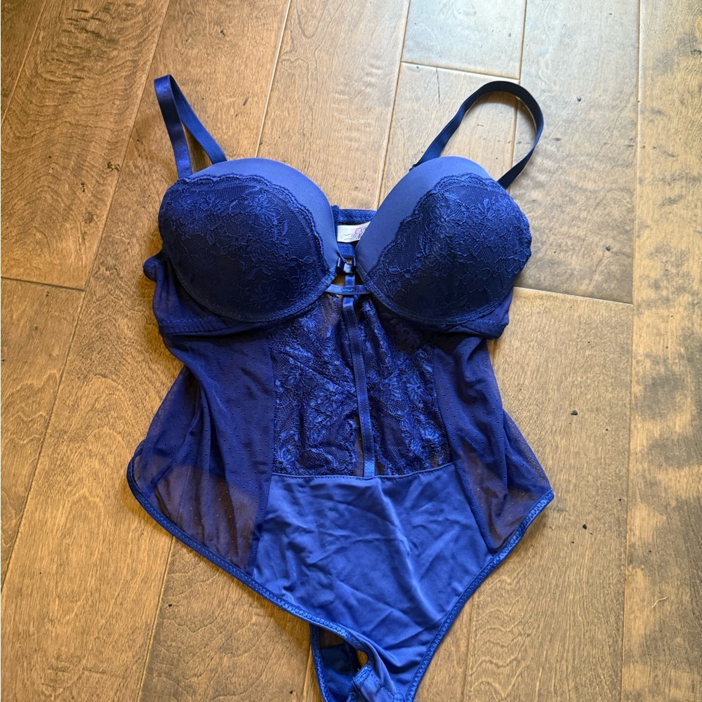Elegant Blue Lace Bodysuit